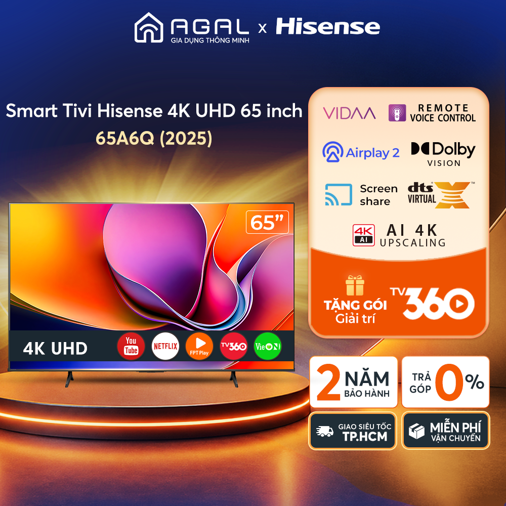 Smart Tv Hisense 4K Uhd 65 Inch 65A6Q, Nationwide Delivery, 2-Year Warranty