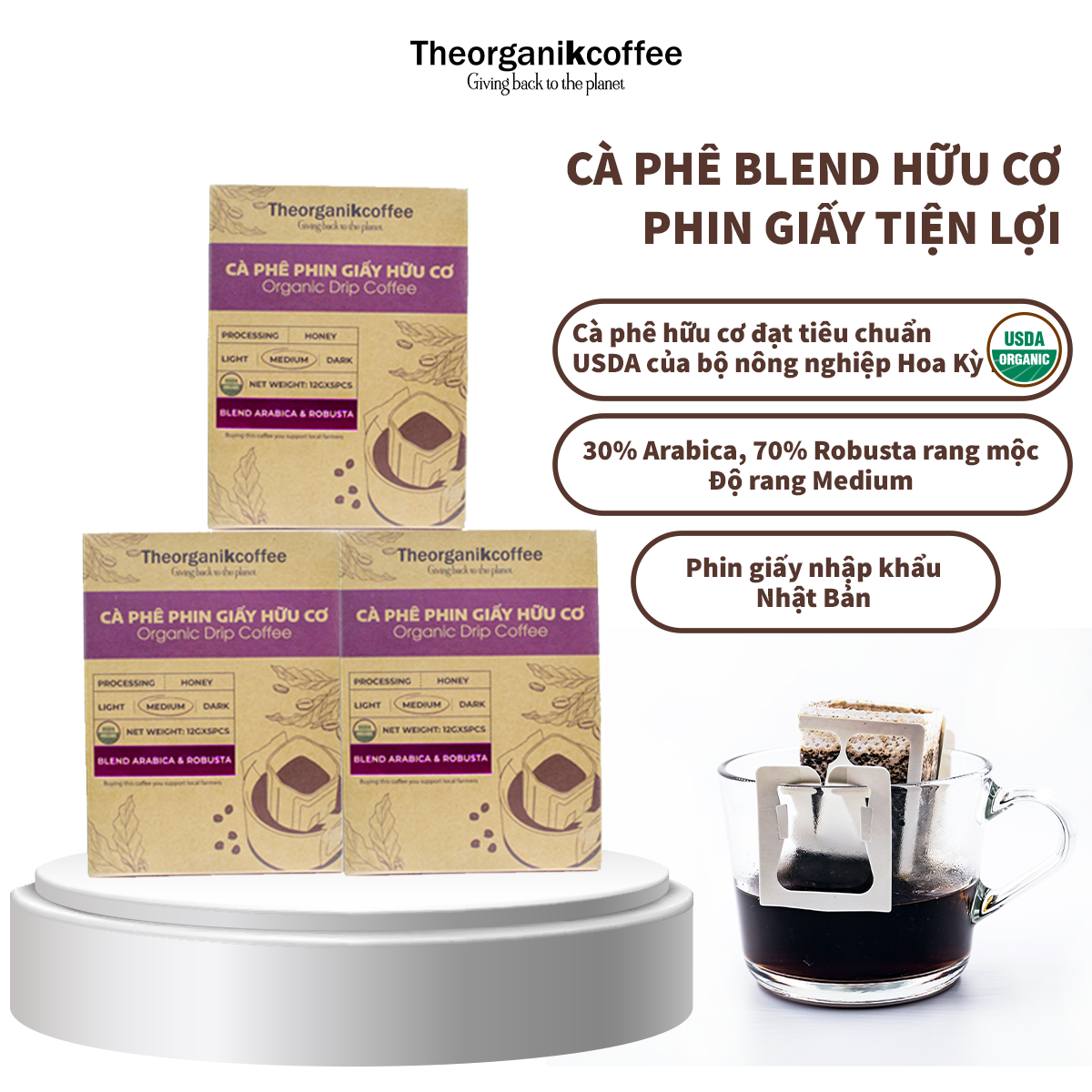 Cà phê Blend hữu cơ phin giấy Theorganikcoffee - 10 pcs/hộp