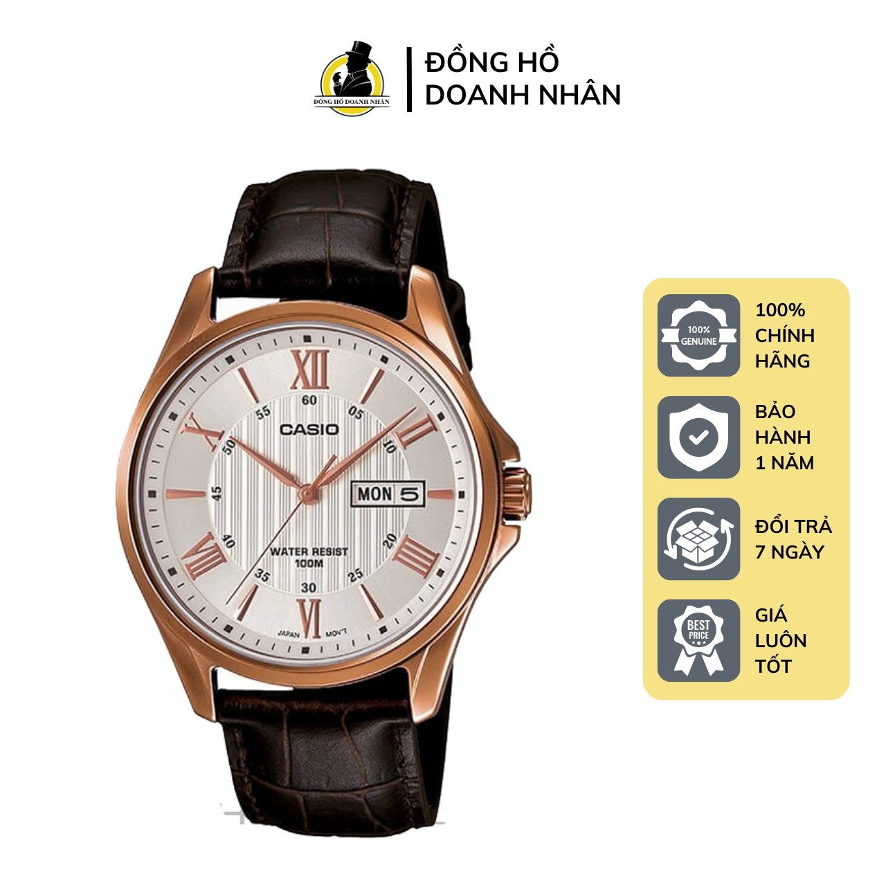 Đồng Hồ Nam Casio MTP-1384L-7A Dây Da Nâu Kính Khoáng Size 41mm Chống Nước 100M Bảo Hành 1 Năm Tại Đồng Hồ Doanh Nhân