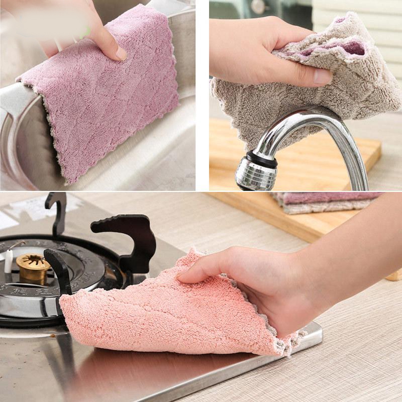SET 3 Khăn Lau 2 lớp Đa Năng Siêu Thấm Nước lau bàn ghế ,lau bếp, lau kính, xe hơi kích thước 12-20cm