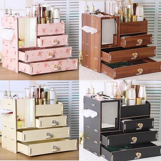 [HCM]TỦ GỖ SÁNG TẠO ĐỰNG ĐỒ TRANG ĐIỂM TRANG SỨC - HỘP GỖ LẮP RÁP CÓ HỌC KHĂN GIẤY