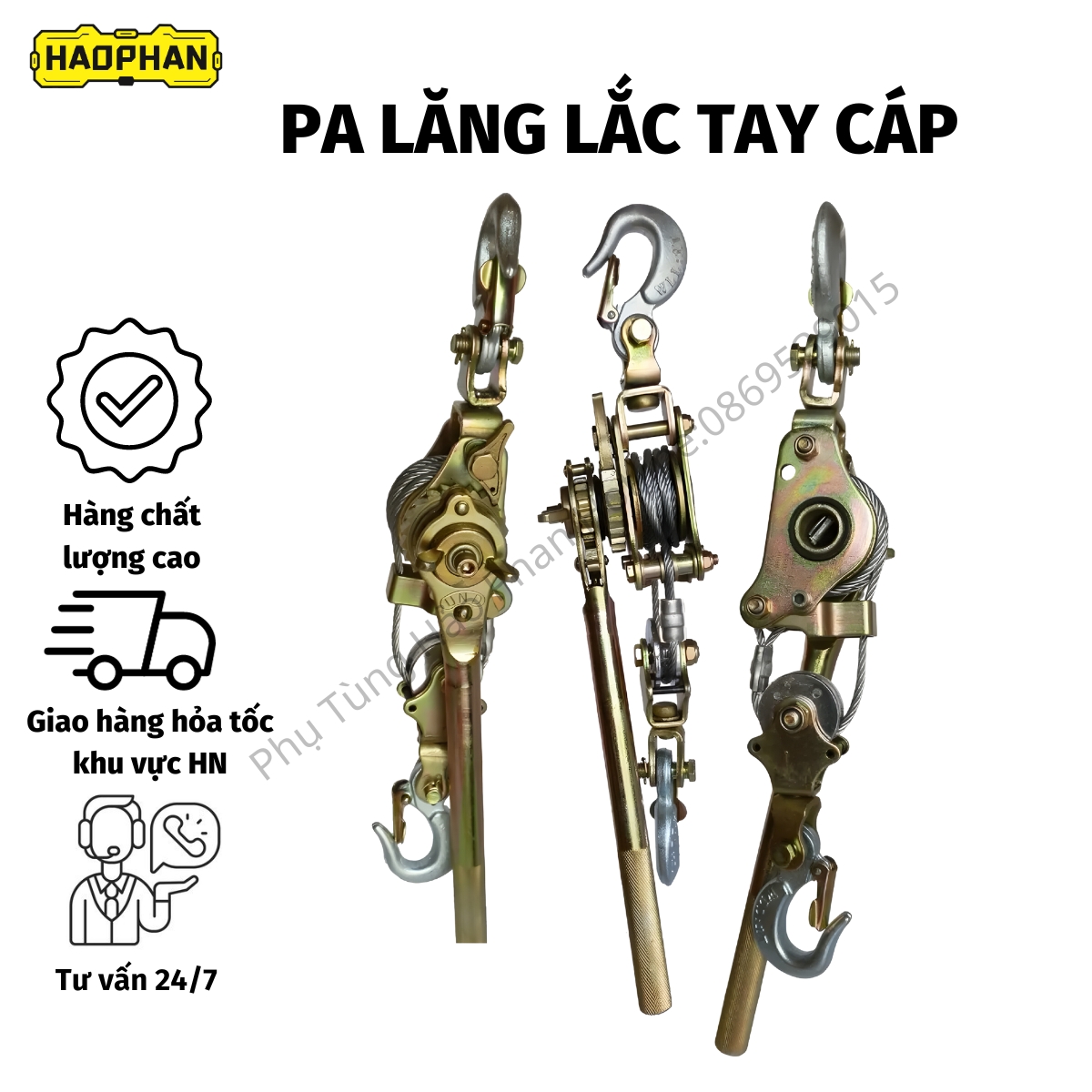 Pa lăng lắc tay cáp, kích căng cáp, lắc tay cáp 1 tấn, 1.5 tấn, 2 tấn, 3 tấn hàng chính hãng - phutunghaophan