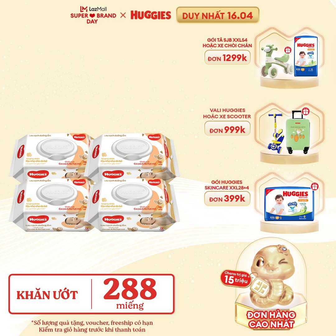 Combo 4 gói Khăn giấy ướt cho trẻ sơ sinh HUGGIES (Gói 72 tờ)-Chiết xuất Cao cao & Bơ hạt mỡ