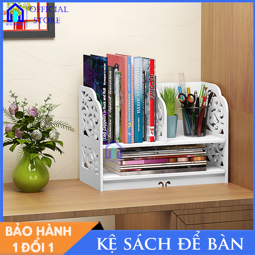 Kệ sách để bàn bằng gỗ đẹp có nhiều ngăn để bàn học bàn làm việc văn phòng - ICO HOME