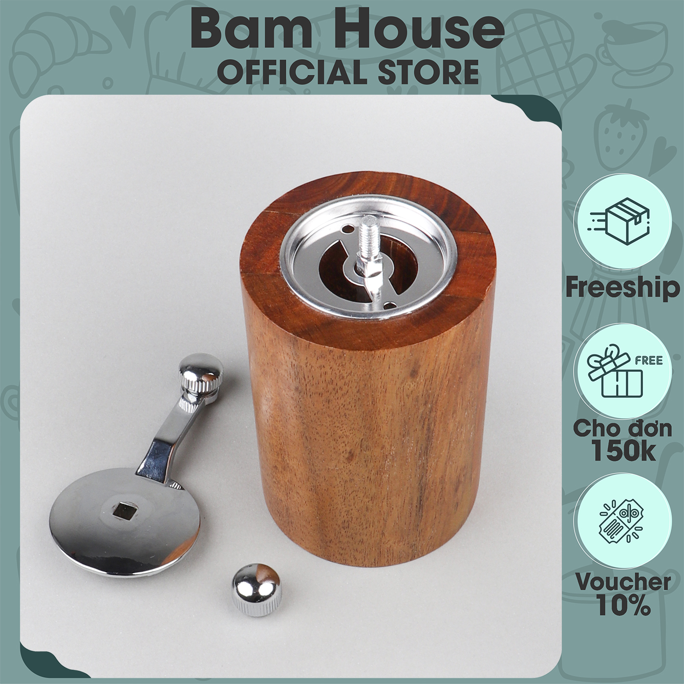 Lọ xay tiêu Bam House ống gỗ tay cầm inox cao cấp LXTG03 - Gia dụng bếp