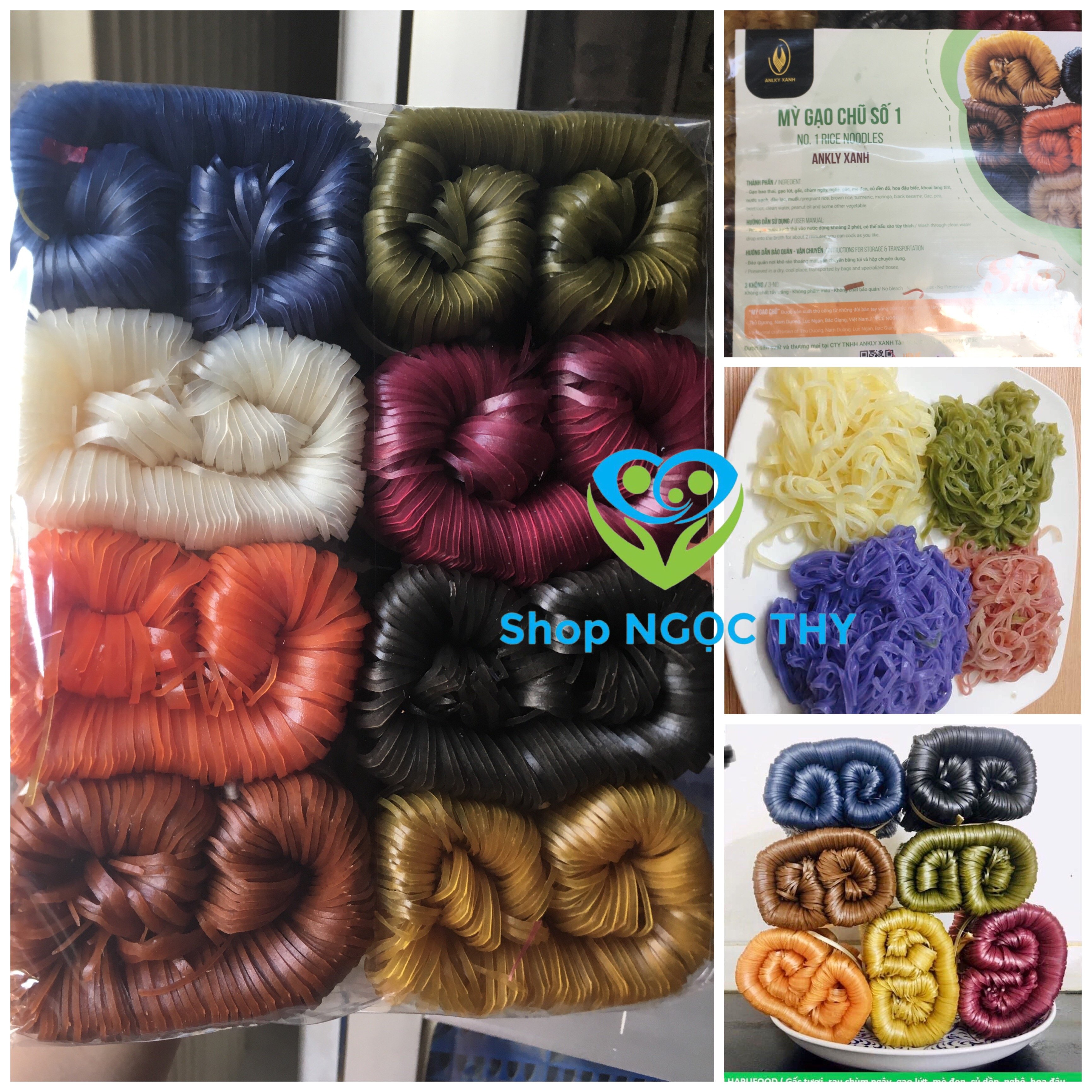 Gói 1KG Đặc sản Mỳ Chũ Bắc Giang Ankly Xanh 8 vắt, mì Chũ gạo lứt, mỳ Chũ rau củ 8 màu, mì chũ gạo bao thai