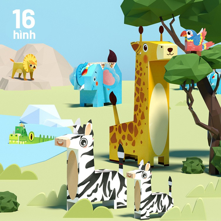 Bộ gấp giấy origami 3d cho bé sáng tạo theo chủ đề giao thông và động vật