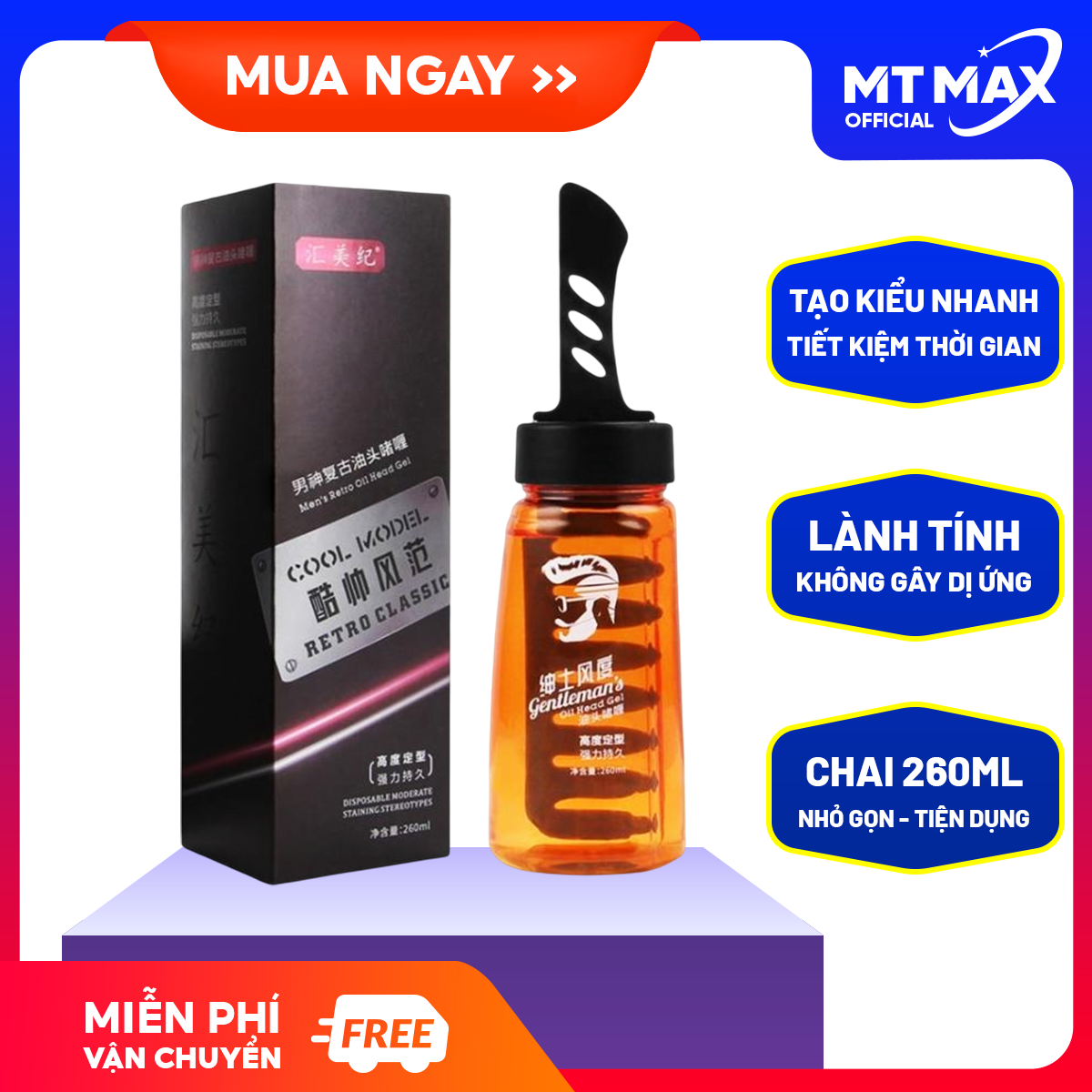 Gel vuốt tóc nam kèm lược dung tích 260ml, Gel vuốt tóc kèm lược, Gel vuốt tóc nam cao cấp, Keo vuốt tóc nam