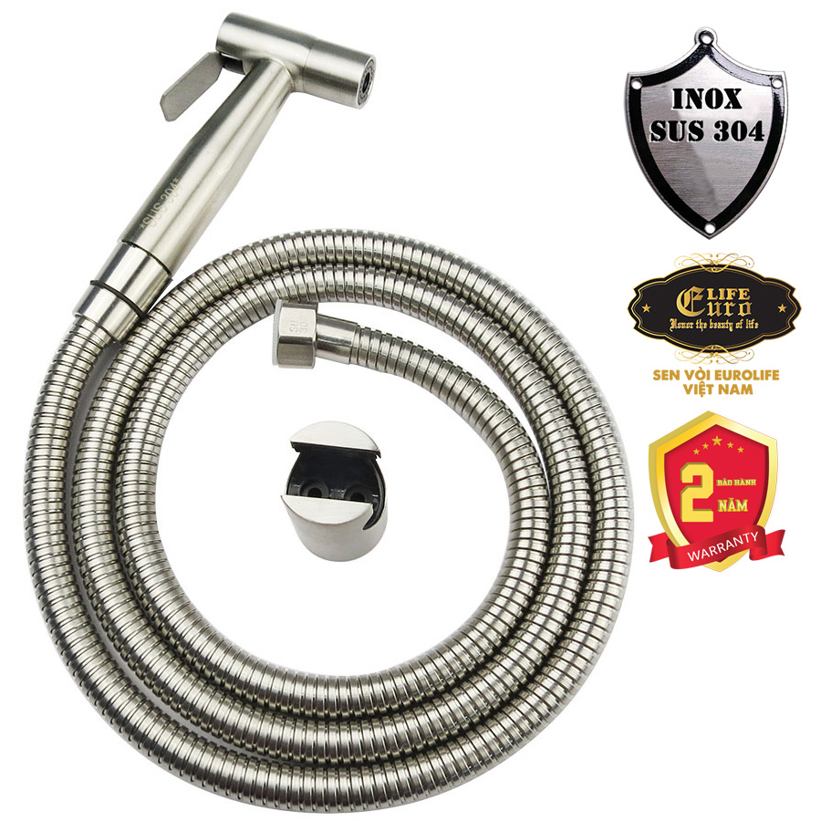 Bộ vòi xịt vệ sinh inox sus 304 eurolife el-x04 chất liệu inox bền chắc dây dài 150cm dễ lắp đặt