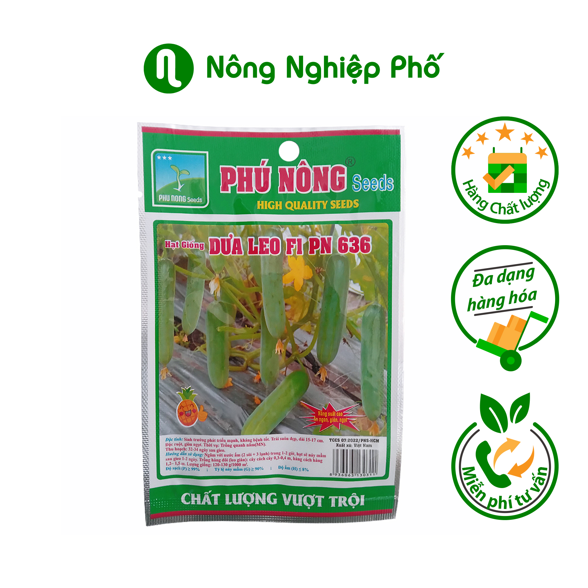 Hạt giống dưa leo siêu năng suất dễ trồng PN636 Phú Nông - Gói 1 gram - Nông Nghiệp Phố