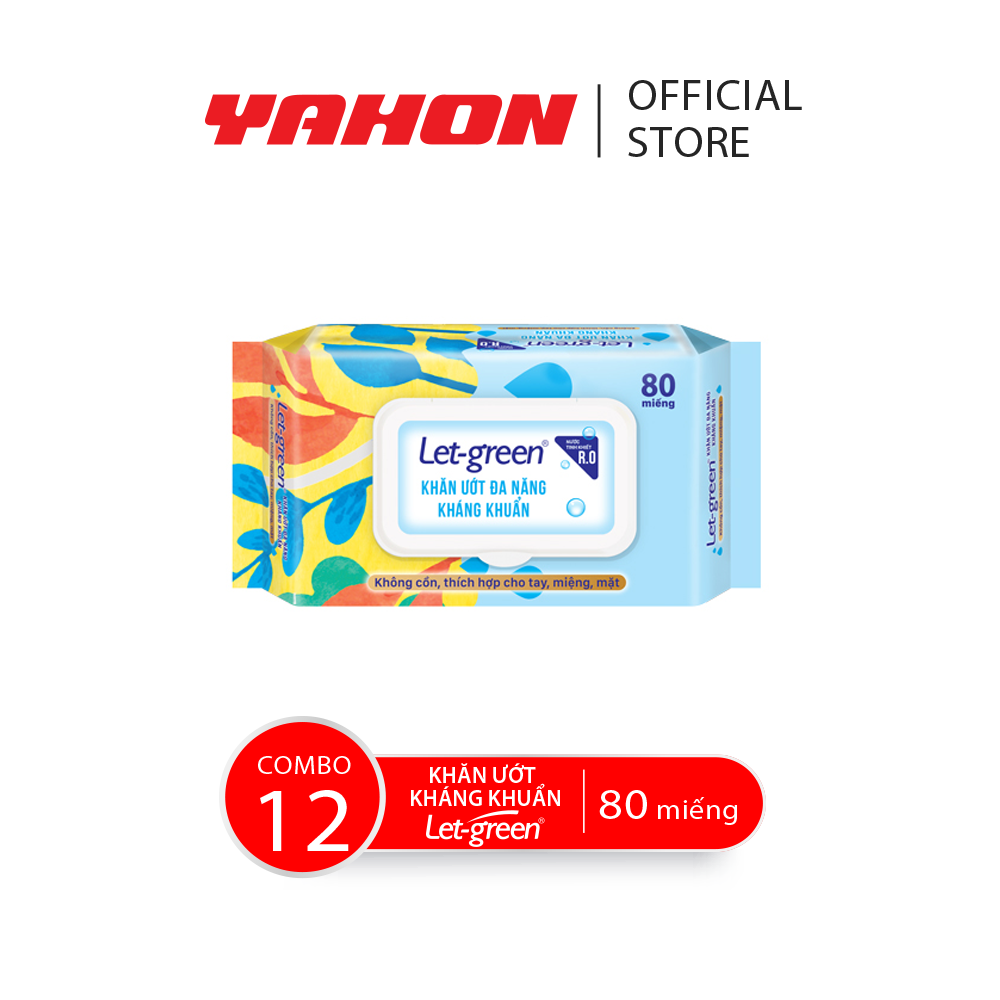 Combo 12 bao khăn ướt đa năng kháng khuẩn let-green, 80 miếng/bao