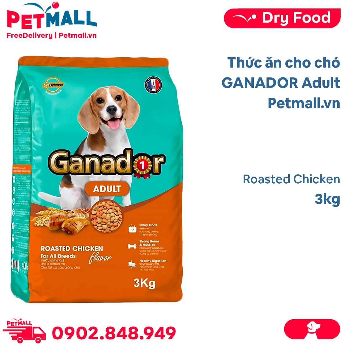 Thức ăn cho chó ganador adult 3kg - roasted chicken petmall