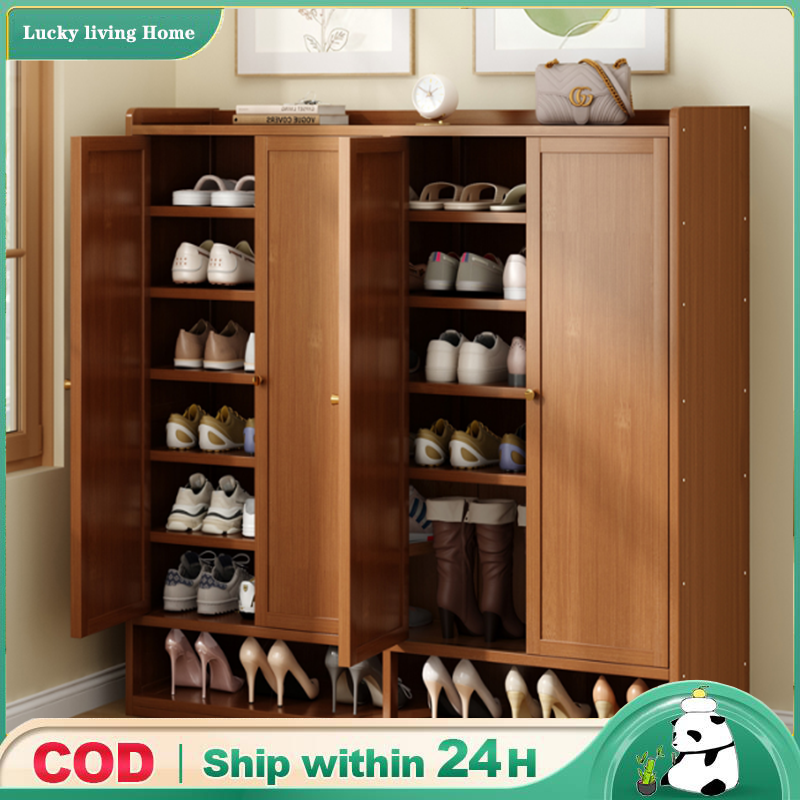 Tủ giày gỗ nguyên khối 6/7/8 tầng tủ lưu trữ bằng tre tủ giày gỗ phòng khách ban công
