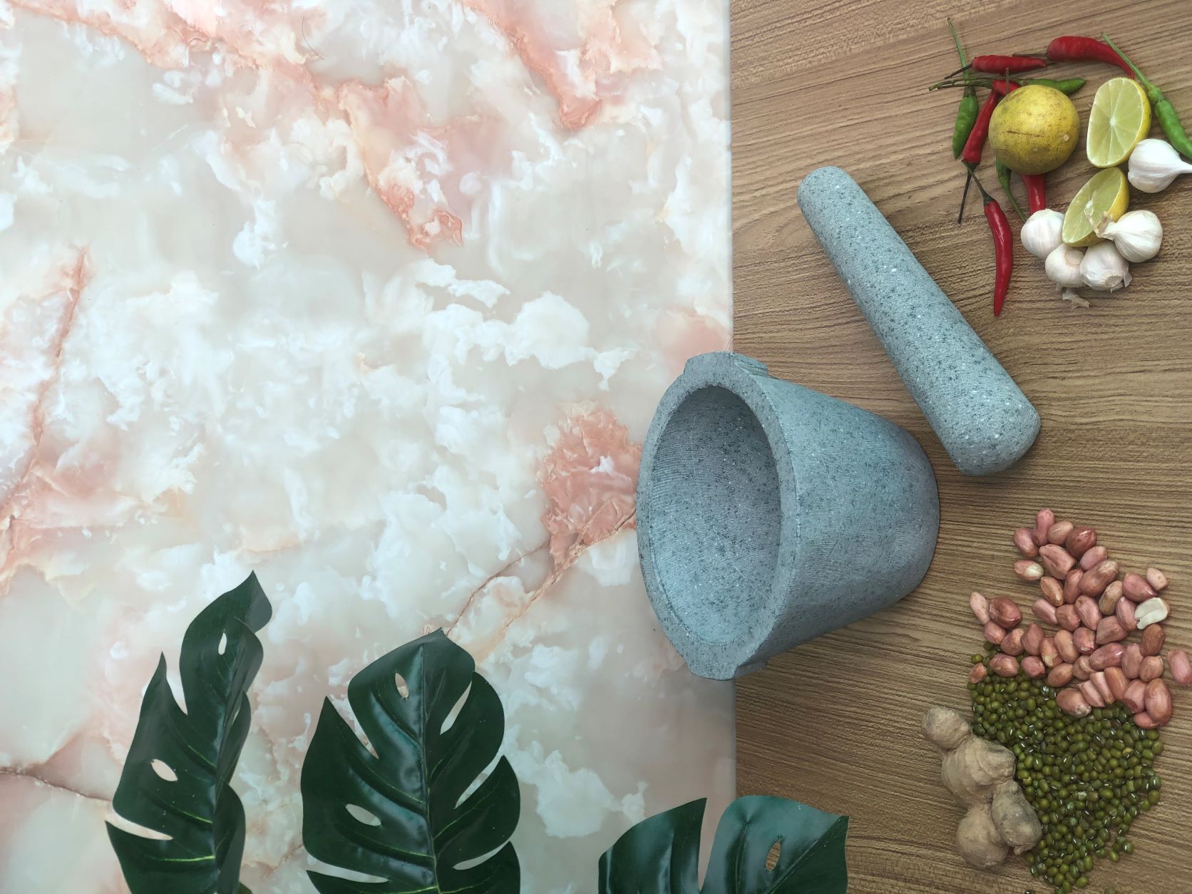 bộ sản phẩm cối đá + chày đá Đường Kính 14cm