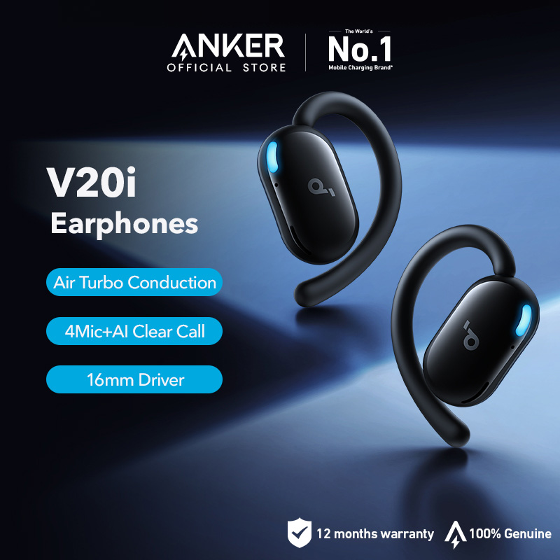 Soundcore V20i by Anker Open-Ear Headphones, Adjustable Ear Hooks, Ultra-Comfort, Snug Fit, Punchy Bass, Clear Calls, IP55, LED Lights, 36H Playtime, Bluetooth 5.4 Earbuds, Multipoint Connection