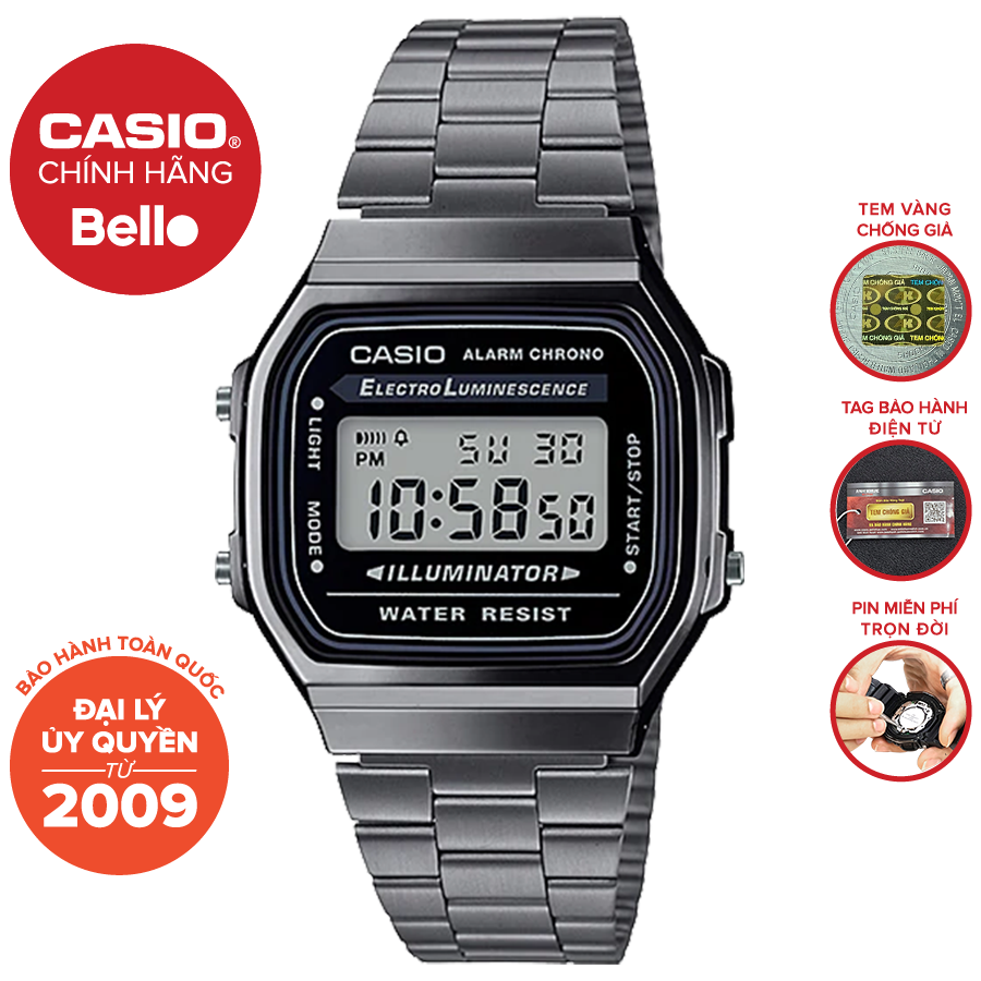 Đồng hồ nam dây thép casio a168wgg-1adf chính hãng bảo hành 1 năm 1 năm pin trọn đời