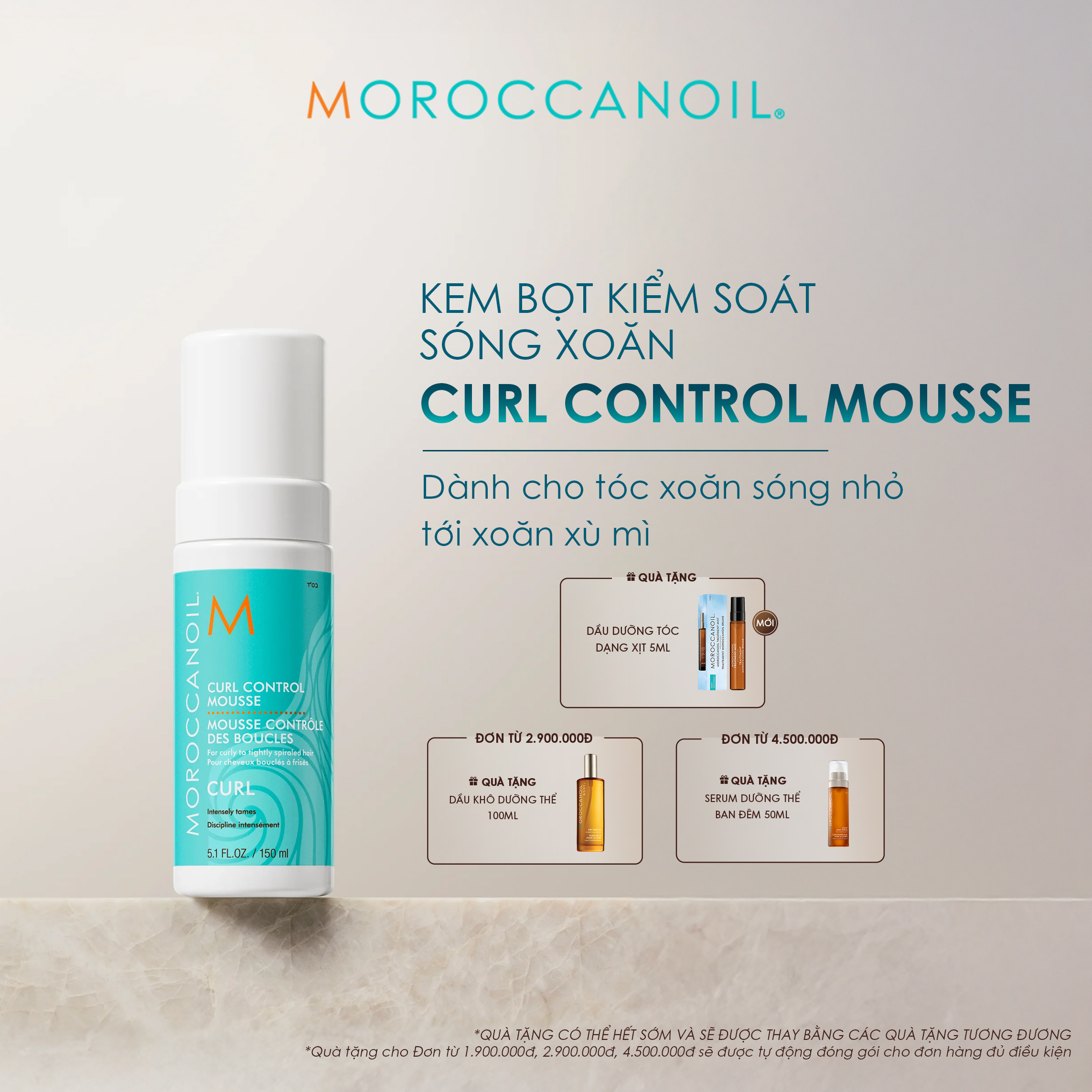 Kem Bọt Kiểm Soát Sóng Xoăn Moroccanoil® Curl Control Mousse 150ML
