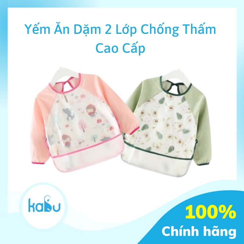 KABU - Áo Yếm Ăn Dặm 2 Lớp Chống Thấm Cao Cấp , Có Máng Hứng Ngang Hứng Toàn Bộ Thức Ăn, Áo Yếm Ăn Dặm BLW Cao Cấp
