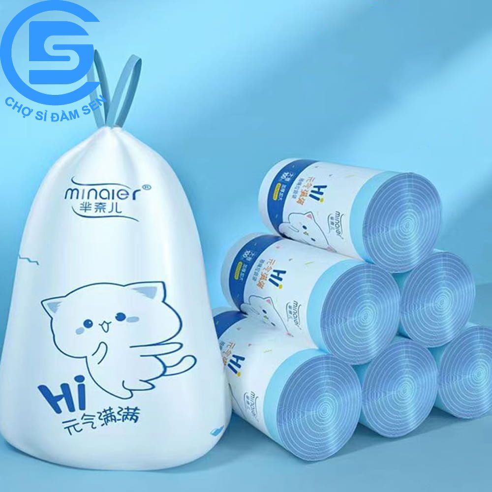 Túi đựng rác dây rút Minaier chống rò rỉ nước, Cuộn 100 Túi Rác Có quai xách size 45x50cm, chất liệu tự phân hủy G457-TuiracDR100