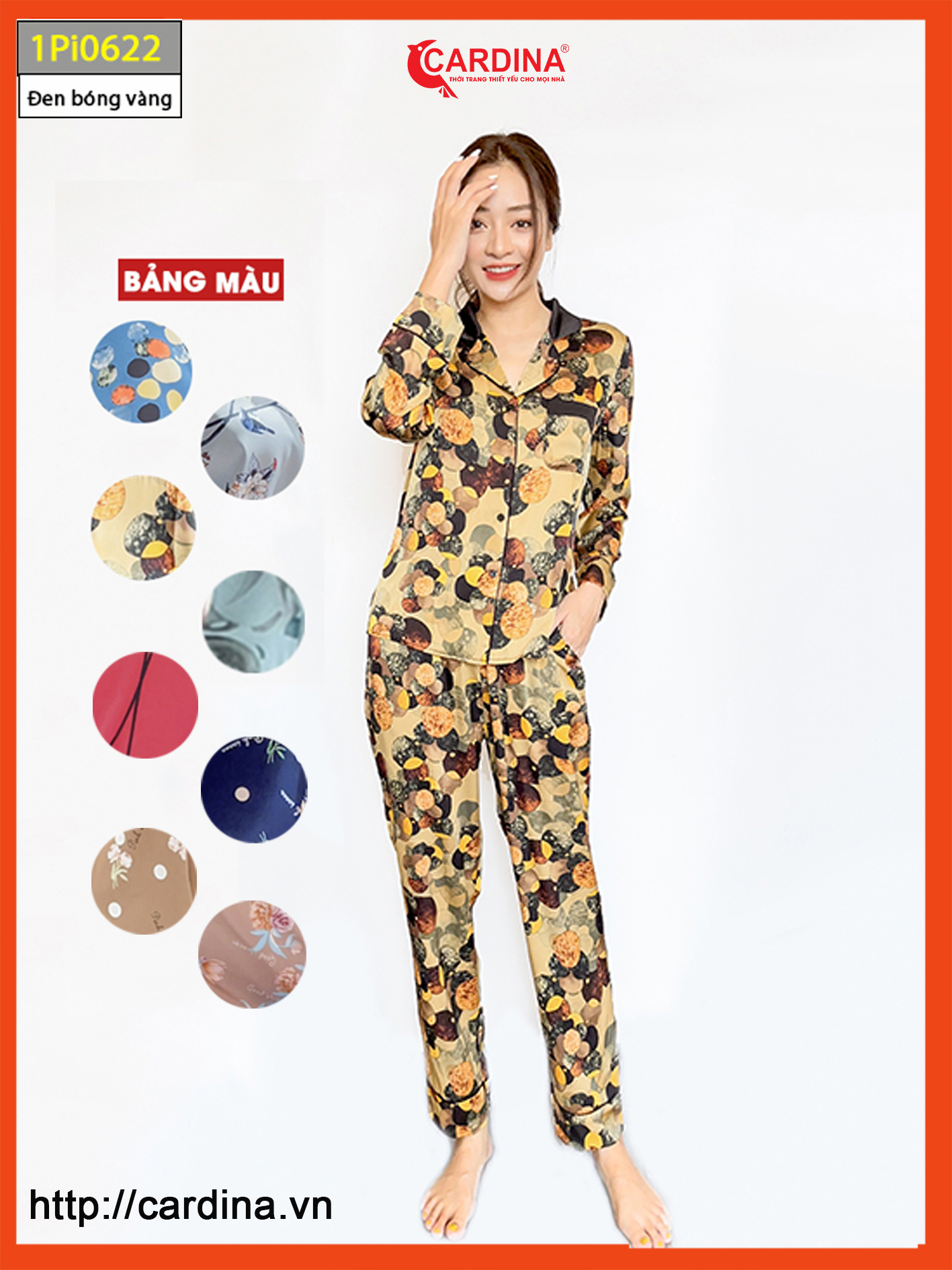 Đồ bộ nữ 𝐂𝐀𝐑𝐃𝐈𝐍𝐀 pijama chất lụa satin nhật cao cấp áo dài tay quần dài họa tiết 1pi06