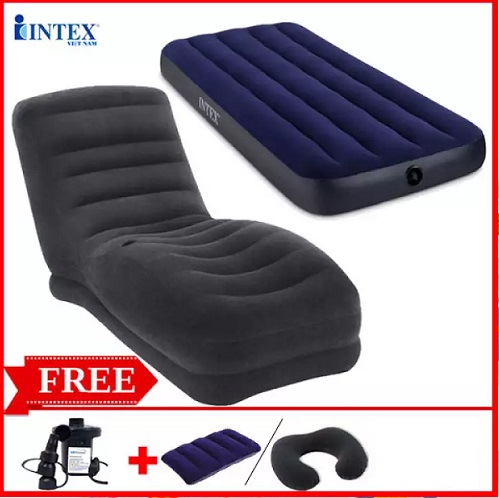 COMBO SIÊU HOT ghế hơi tựa lưng INTEX 68595 và đệm đơn 76cm ( đủ màu)