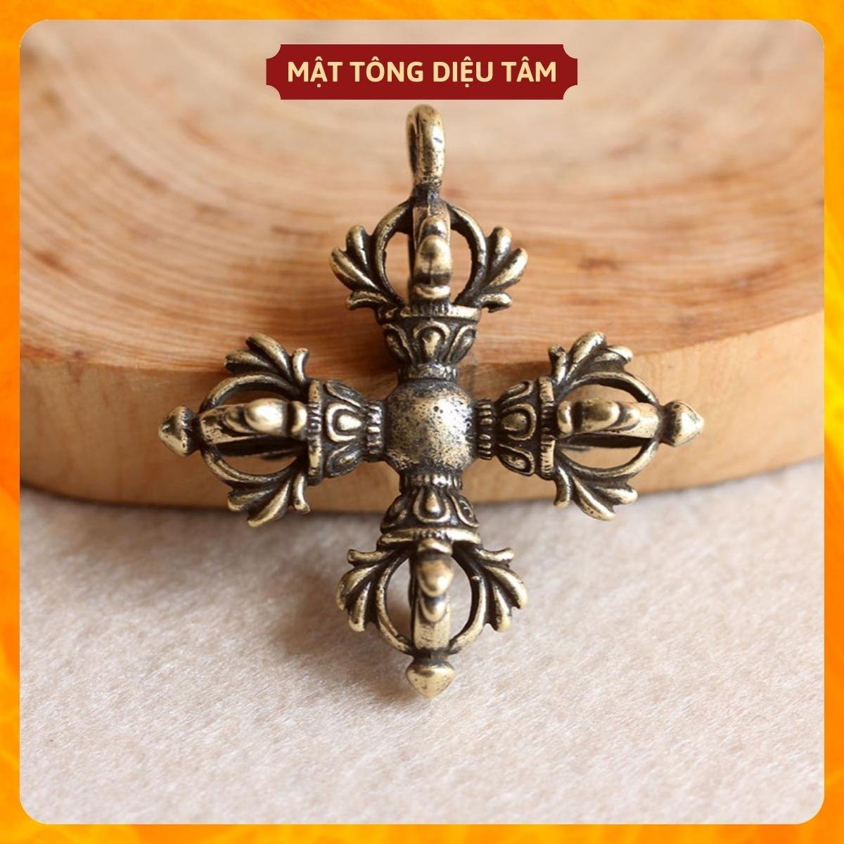 Chày kim cang kép - chày yết ma Mật Tông Diệu Tâm tặng chỉ ngũ sắc