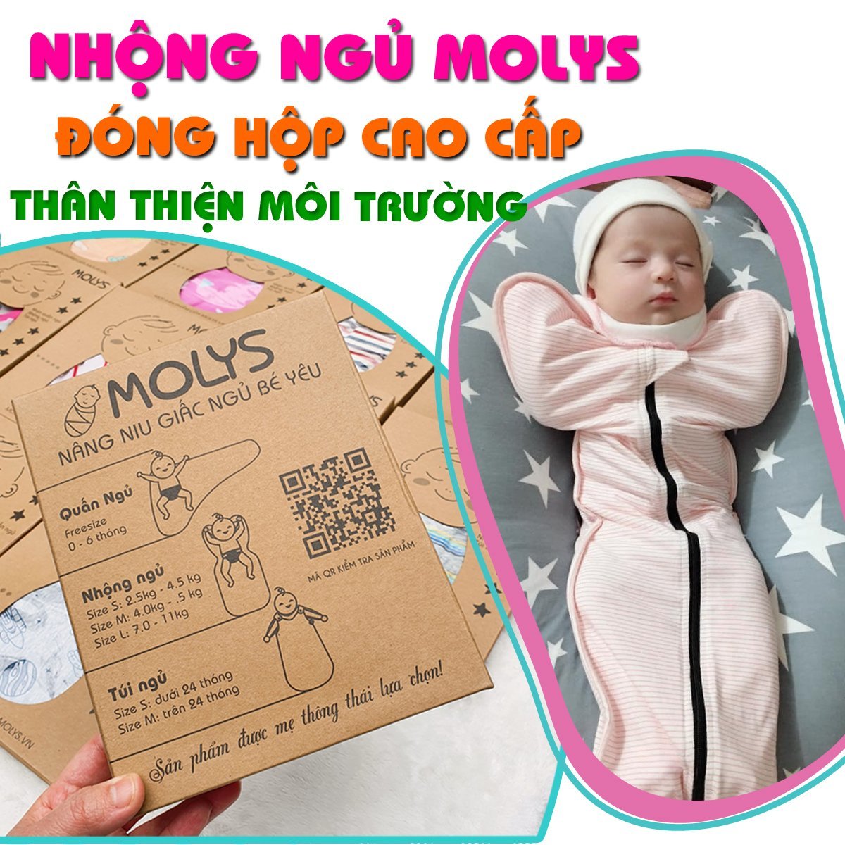 Nhộng Chũn Molys, Túi Ngủ Cho Bé Quấn Chũn Cao Cấp - Mang Giấc Ngủ An Yên Cho Con Yêu