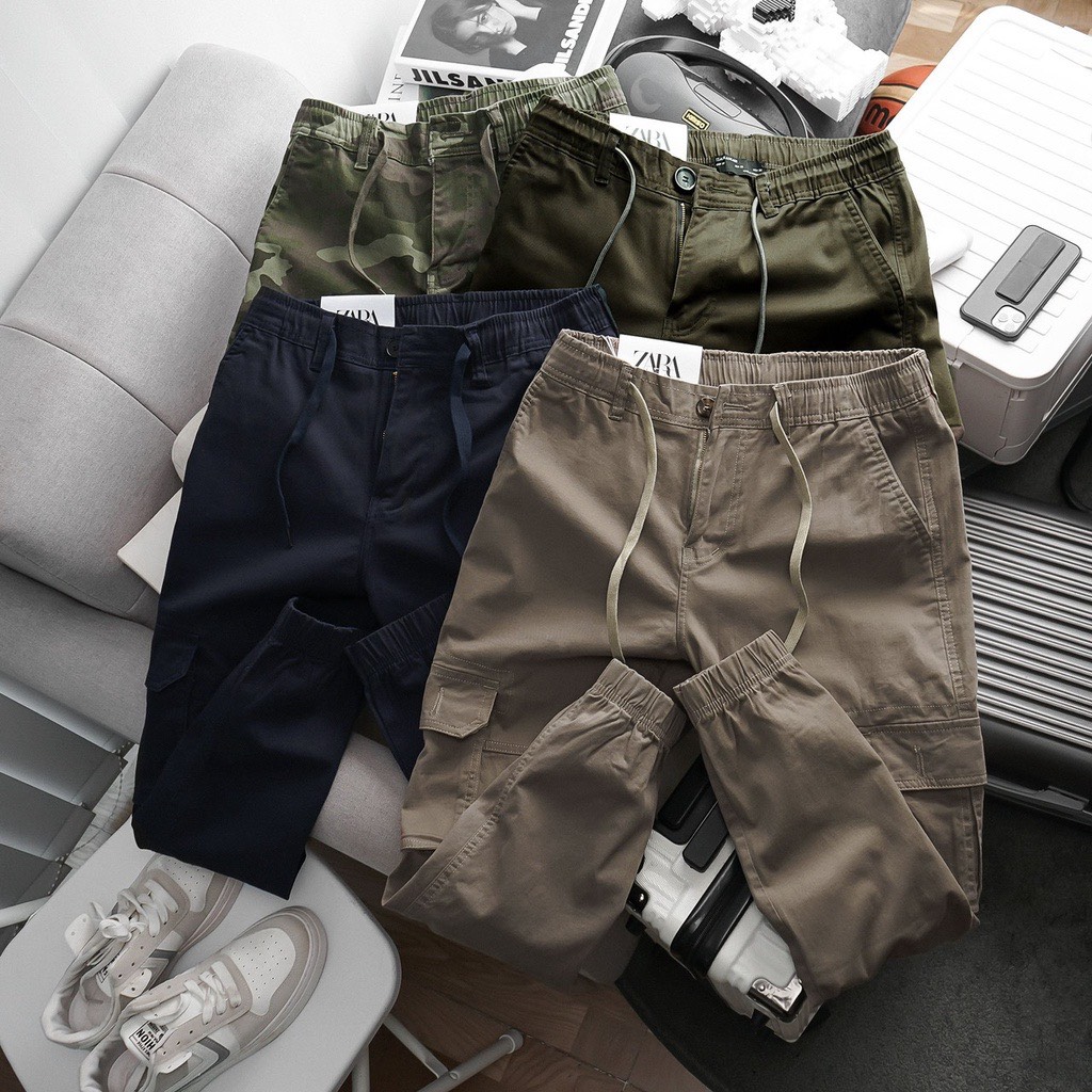 Quần Jogger Nam Chất Kaki Co Dãn Có Khoá Kéo và Dây Rút