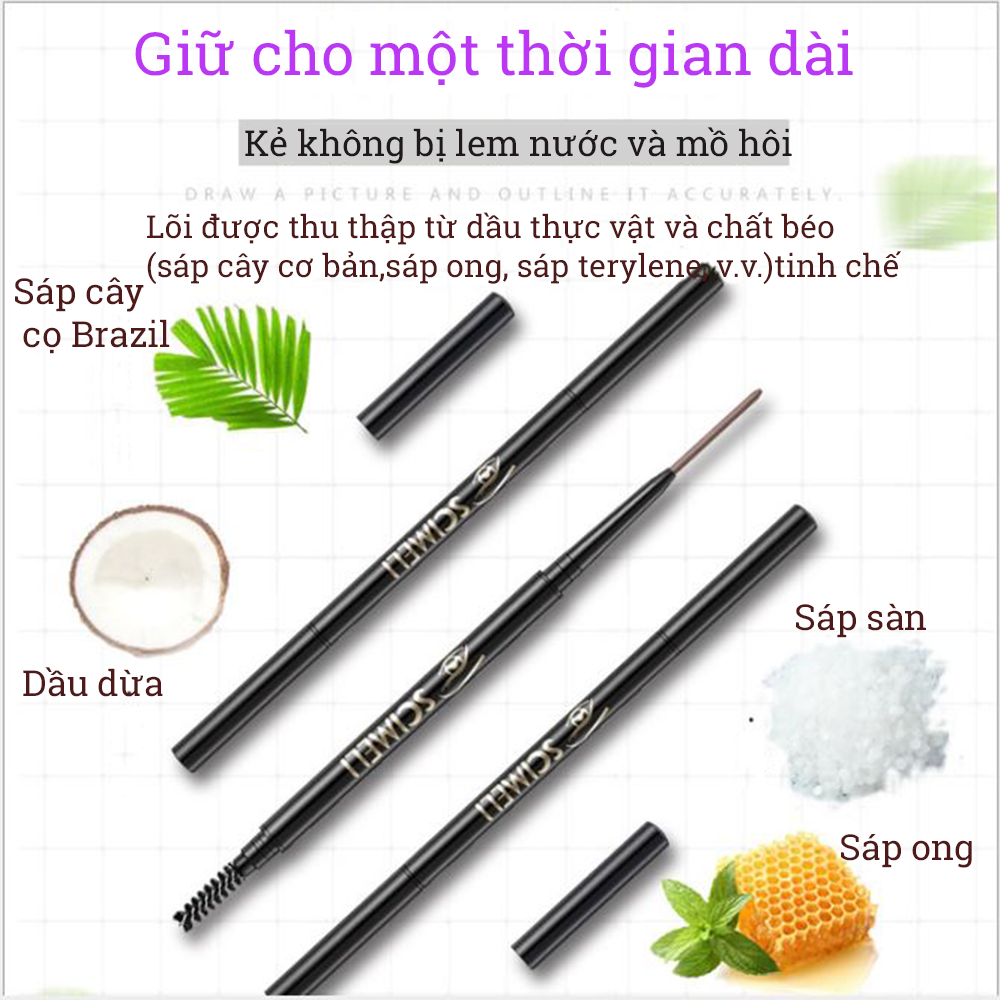 Chì kẻ mày - Chì kẻ lông mày - Chì kẻ mày siêu mịn 2 đầu - Chì Kẻ Chân Mày Scimeli Màu Sắc Quyến Rũ Siêu Mịn Không Thấm Nước Và Mồ Hôi