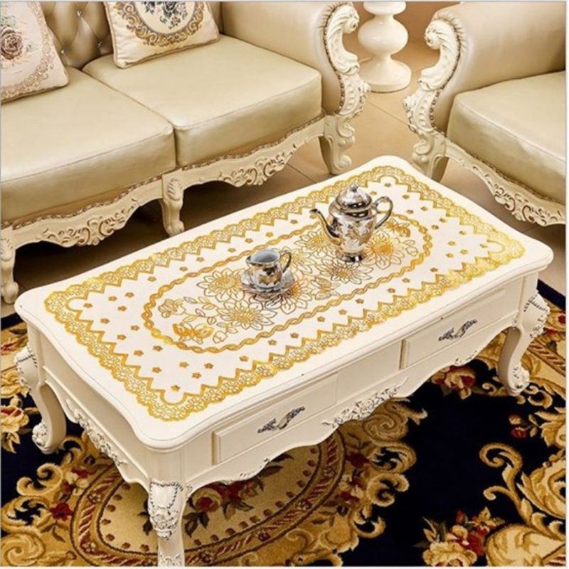 Khăn trải bàn nhựa PVC phối ren phong cách vintage cổ điển