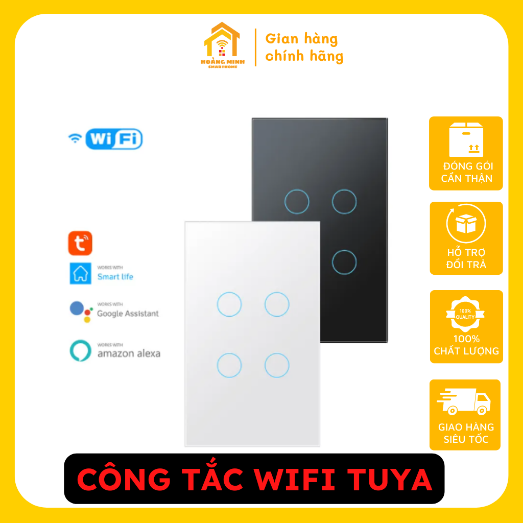 Công tắc thông minh wifi Tuya, công tắc wifi điều khiển từ xa thiết kế thời trang và thông minh