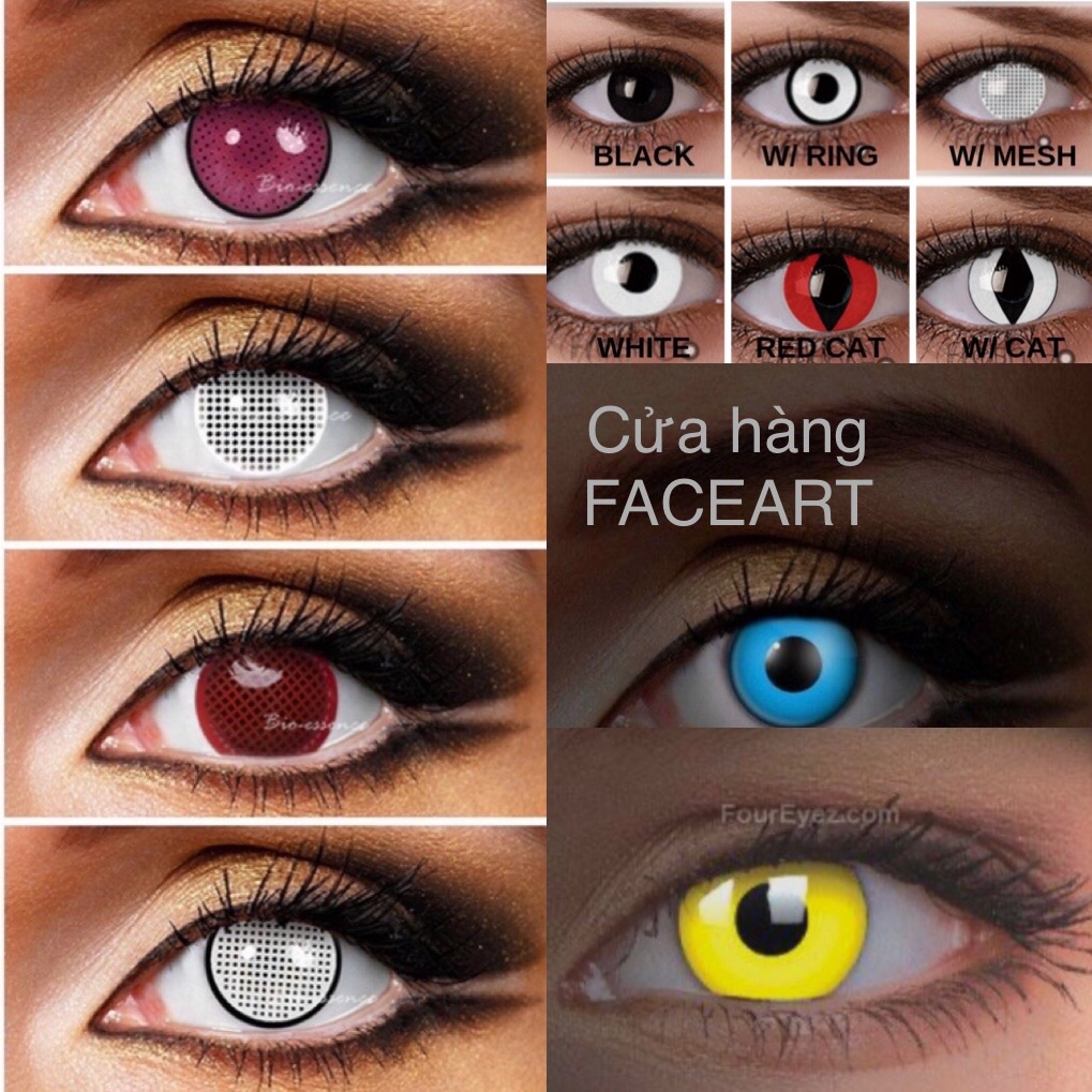 Lens cosplay hoá trang đủ màu sắc - lens lưới màu trắng , lens lưới đỏ , lens lưới xanh , lens lưới vàng , lens mắt ruồi - kính áp tròng HALLOWEEN