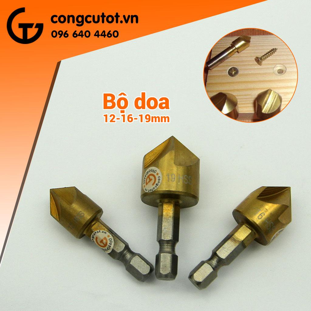 Bộ 3 mũi doa lỗ khoan 12-16-19mm hss tin chuôi lục