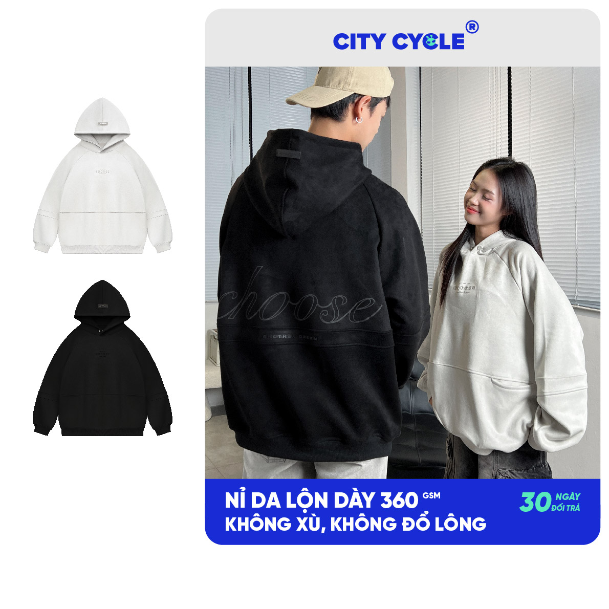 Áo hoodie nỉ nam nữ dày mùa thu đông Local Brand Chính Hãng City Cycle áo Hoodie Choose