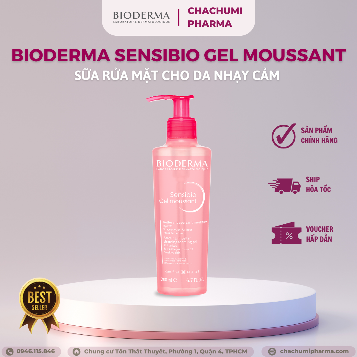 Sữa Rửa Mặt Cho Da Nhạy Cảm Bioderma Sensibio Gel Moussant