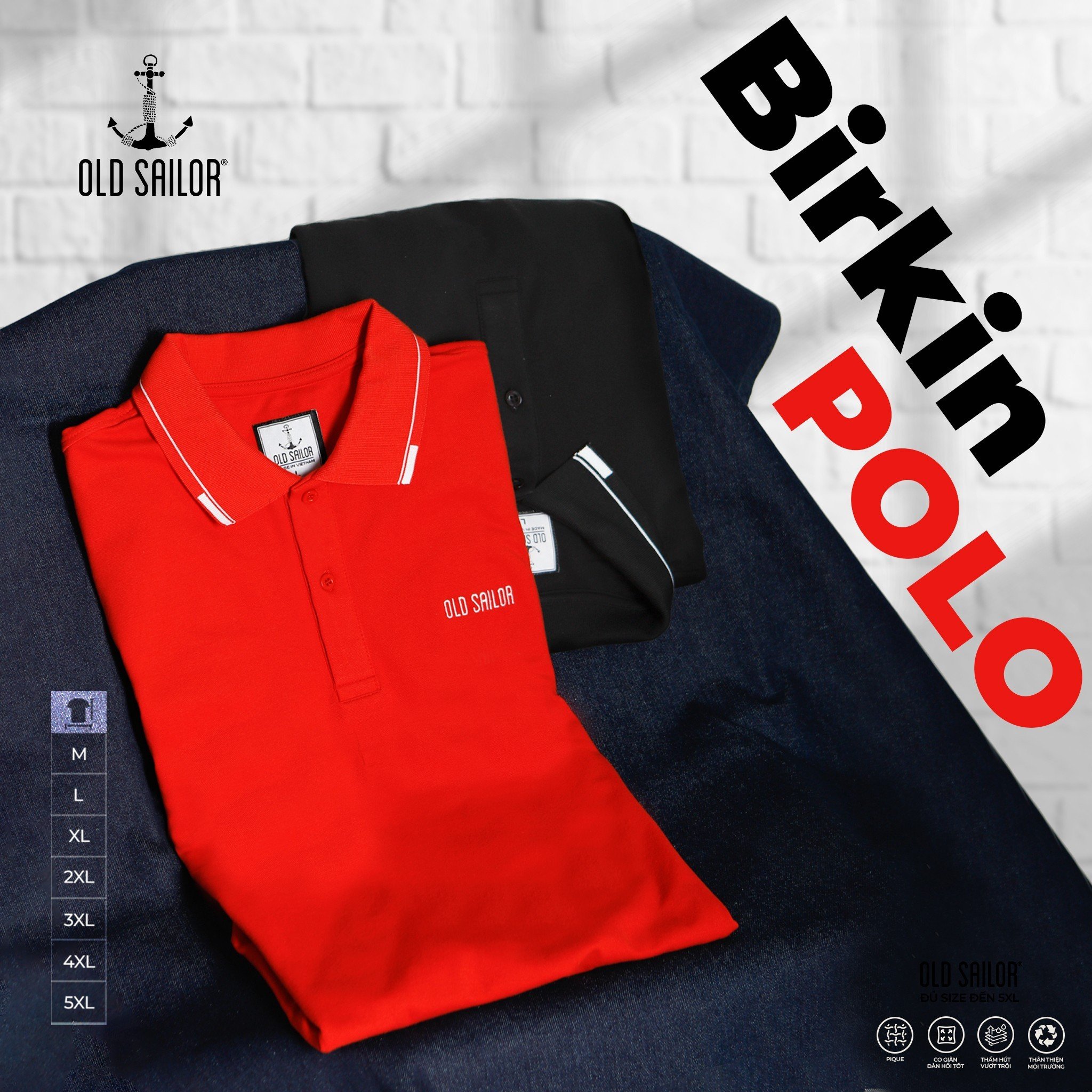 Áo polo nam phối viền cổ old sailor - o.s.l birkin polo - 99008 - big size upto 5xl
