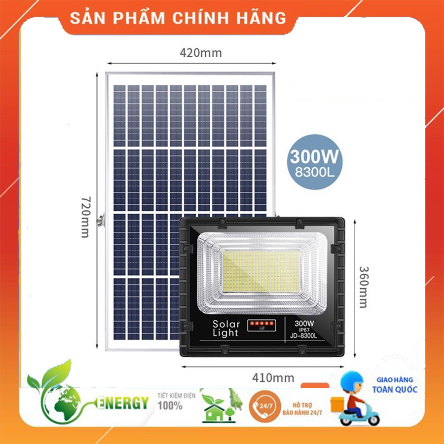 [Cam Kết 100% Chính Hãng] Đèn Năng Lượng Mặt Trời 300W JINDIAN Mã JD-8300L - Mẫu Mới 2020 - Bảo Hành 03 Năm