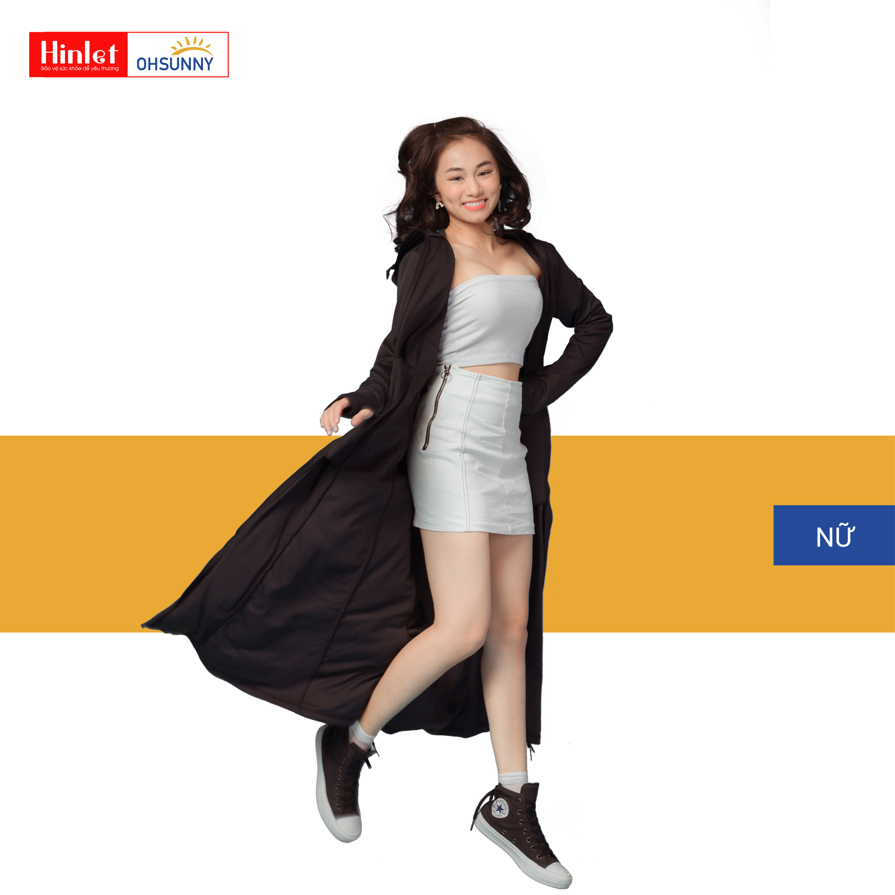 Áo Khoác Chống Nắng Nữ Toàn Thân OHSUNNY Longform Extra UPF50+++ SLTW1M036F Hinlet, áo chống nắng toàn thân nữ, tích hợp thêm khẩu trang che chắn phần mặt