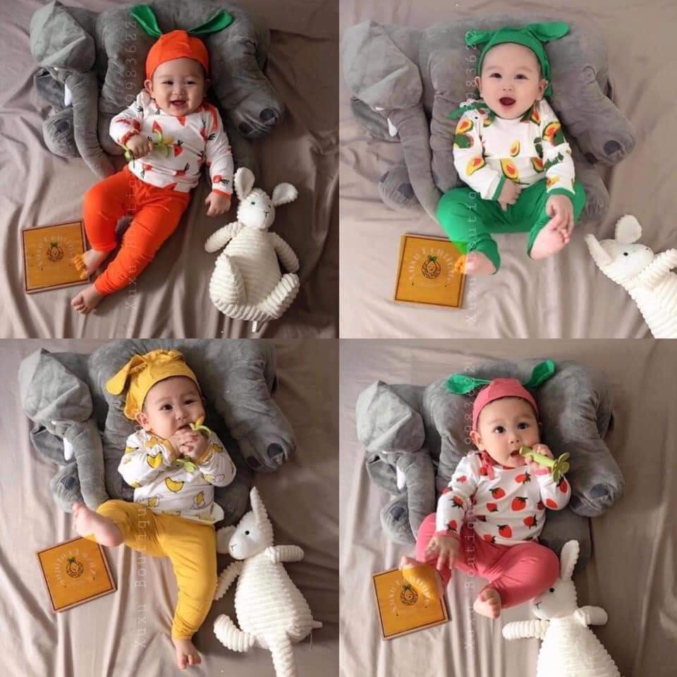 Sale bộ thun lạnh trái cây kèm mũ minky mom cao cấp
