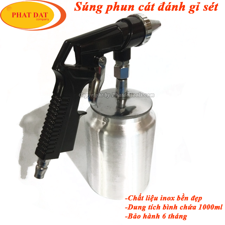 Sung phun cát đánh gỉ sét cầm tay có bình chứa 1000ml-sung phun cát
