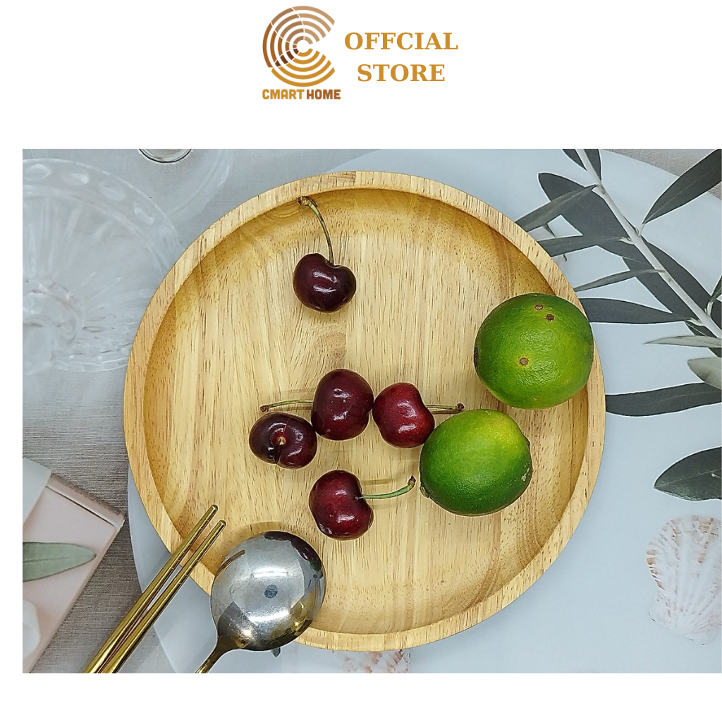 Khay Gỗ Tròn Bưng Bê  Đựng Thực Phẩm Đồ Ăn - Kích Thước D21 x 2 cm - Chính Hãng Cmart Home