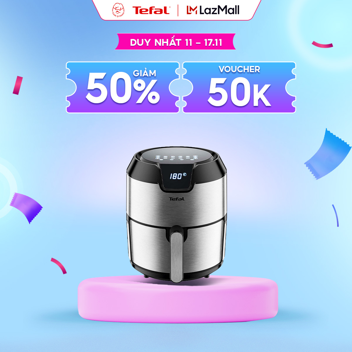 Nồi chiên không dầu Tefal dung tích 4.2L 8 chức năng nấu công suất 1500W