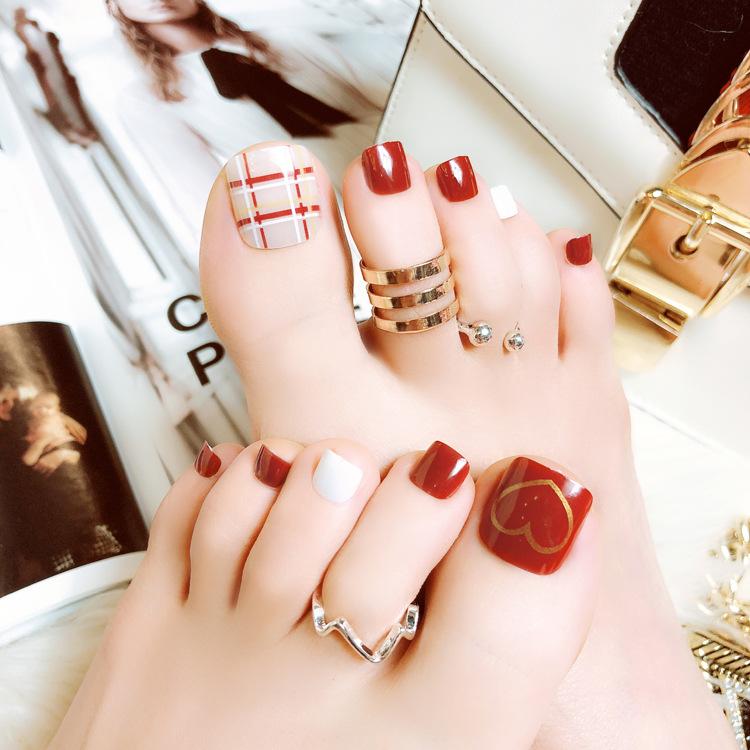 Bộ 24 Móng Chân Giả nâu caro