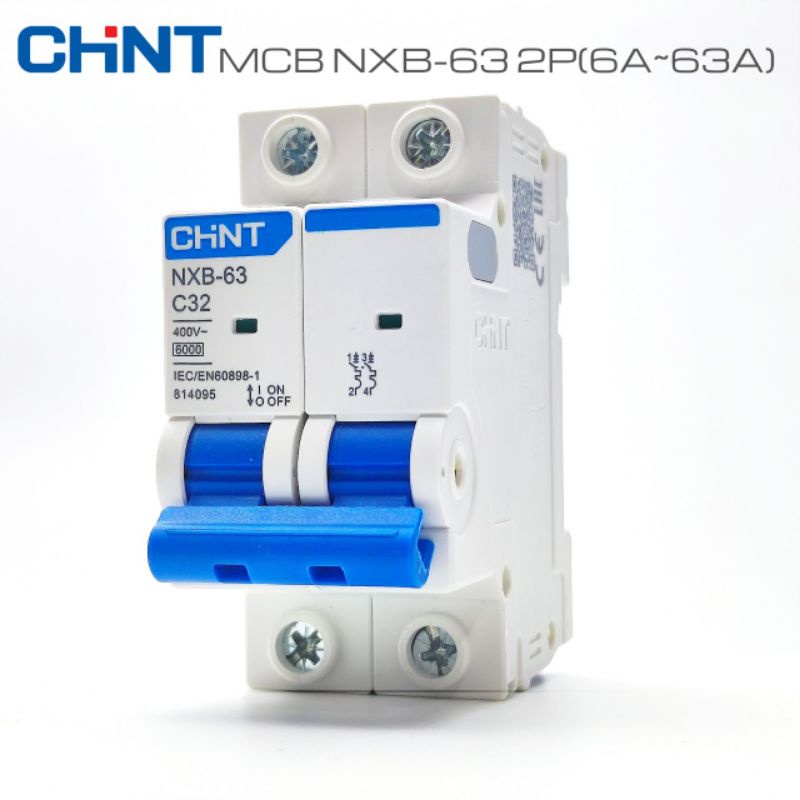 Aptomat mcb 2 pha nxb-63 chint 6a~63a, dòng cắt 6ka
