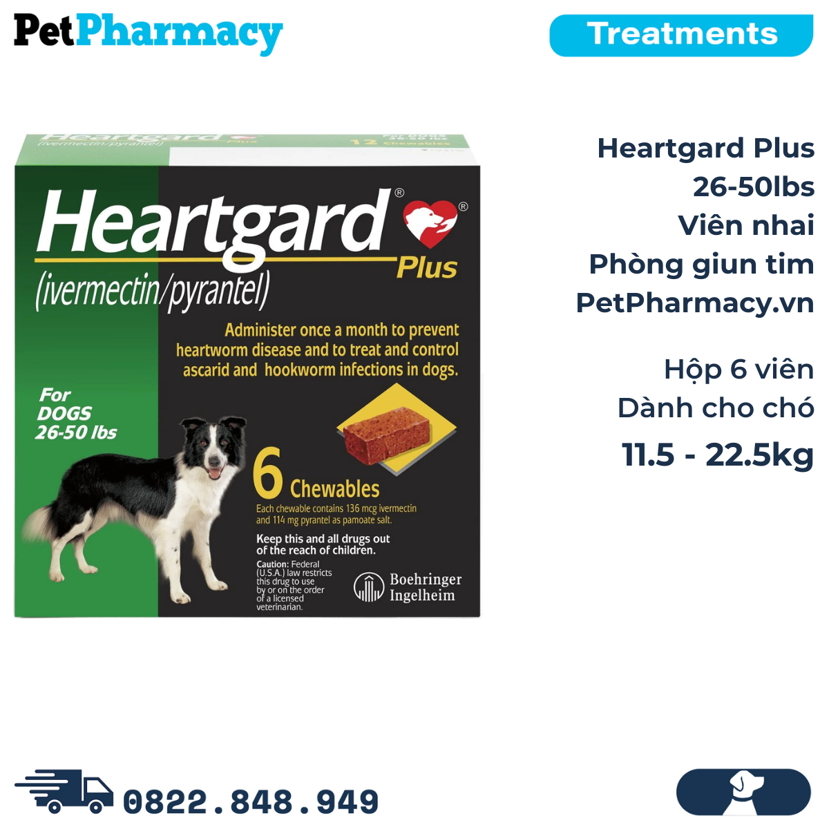 Heartgard Plus 26-50lbs - Viên nhai phòng Giun tim chó 11.5-22.5kg