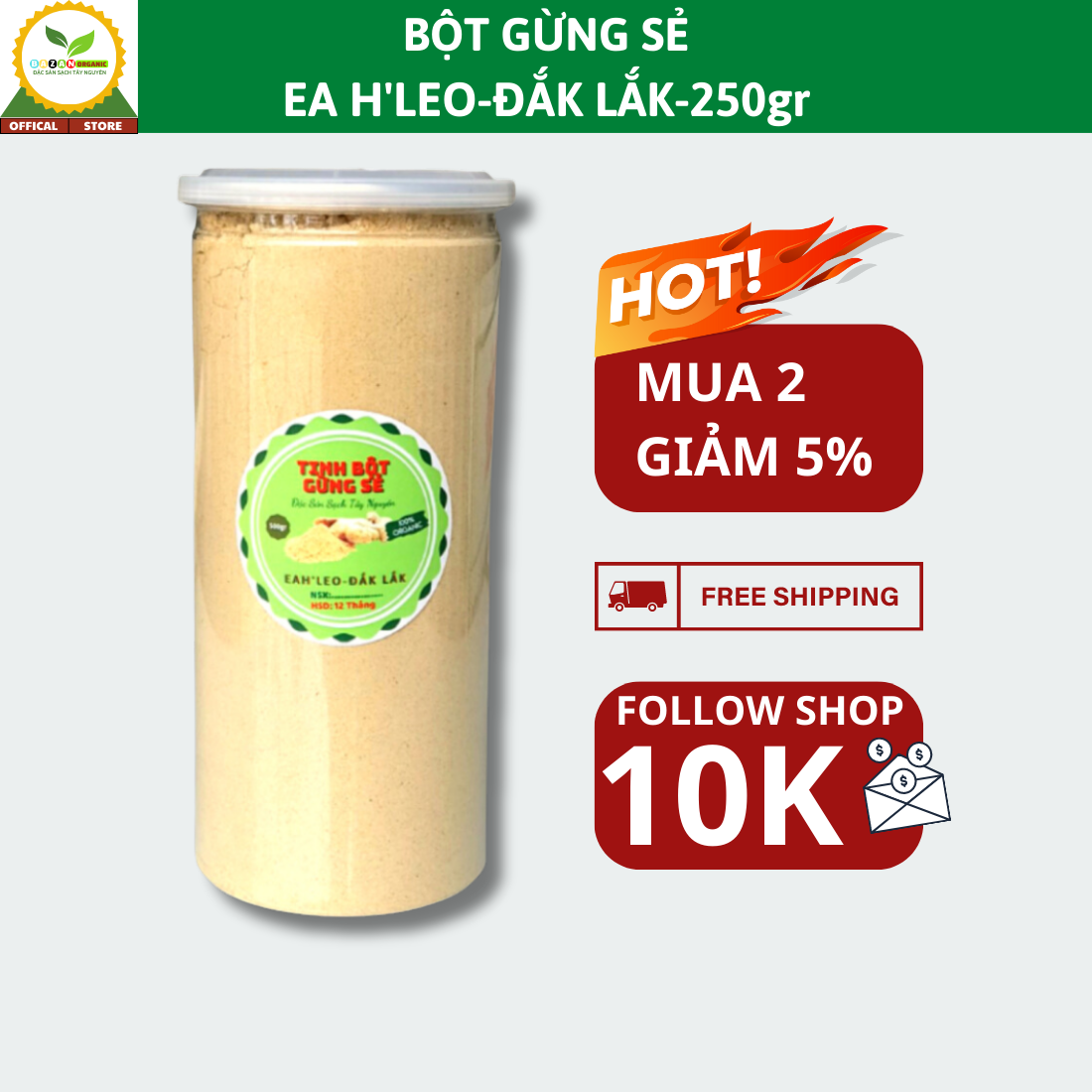 Tinh bột gừng sẻ nguyên chất organic 250g xuất xứ Đắk lắk rất tốt cho sức khỏe