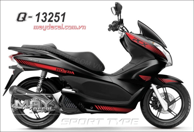 Tem rời PCX dán xe đen nhám