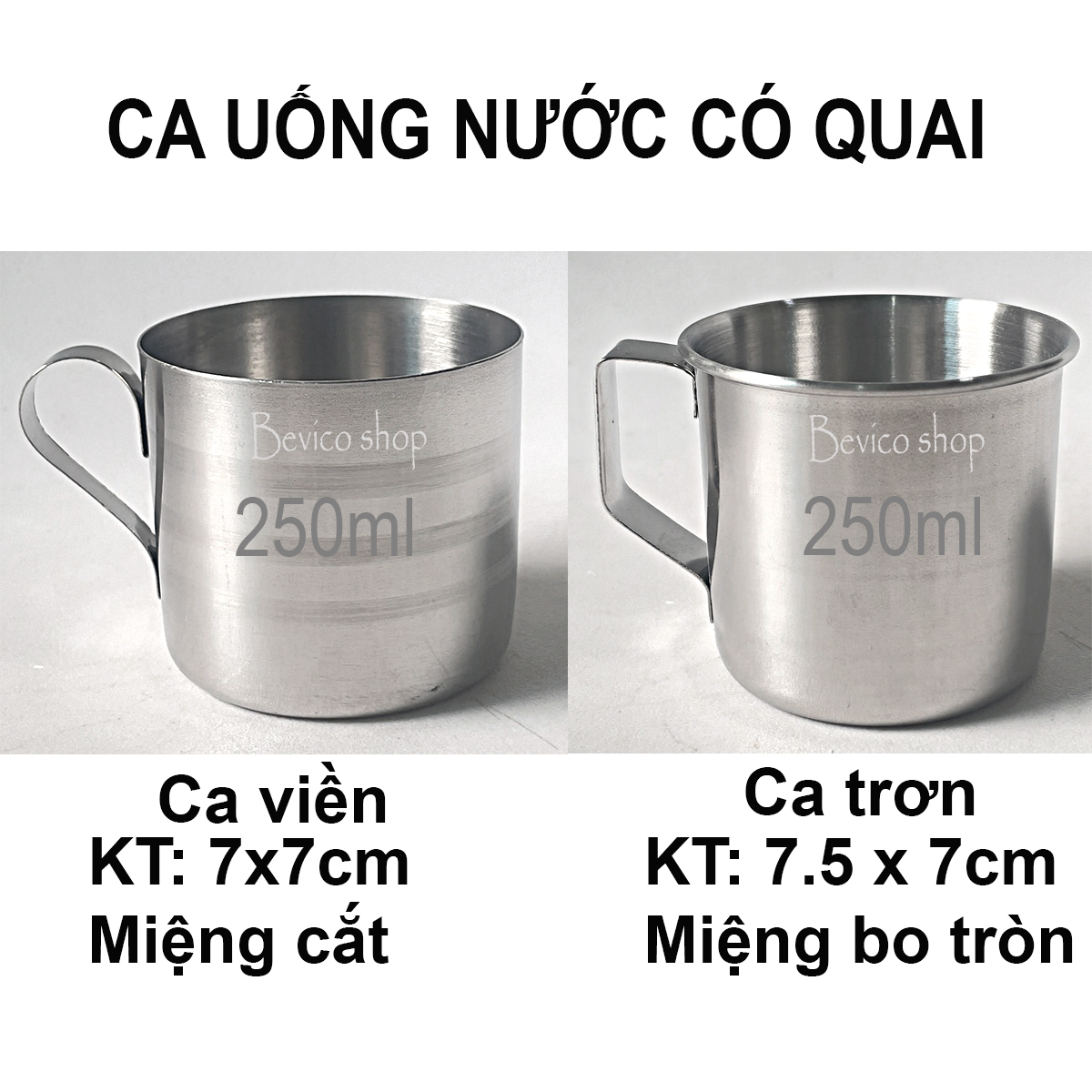 Ca uống nước có quai | inox 304, đường kính 7 x cao 7cm