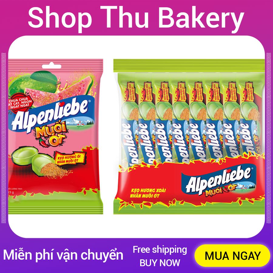 Combo 1 Gói Kẹo Alpenliebe Hương Xoài Nhân Muối Ớt + 1 Gói Kẹo Alpenliebe Hương Ổi Nhân Muối Ớt DTK151222324 - Shop Thu Bakery - Combo 1 pack of alpenliebe candy flavor with salt and chili salt + 1 pack of alp