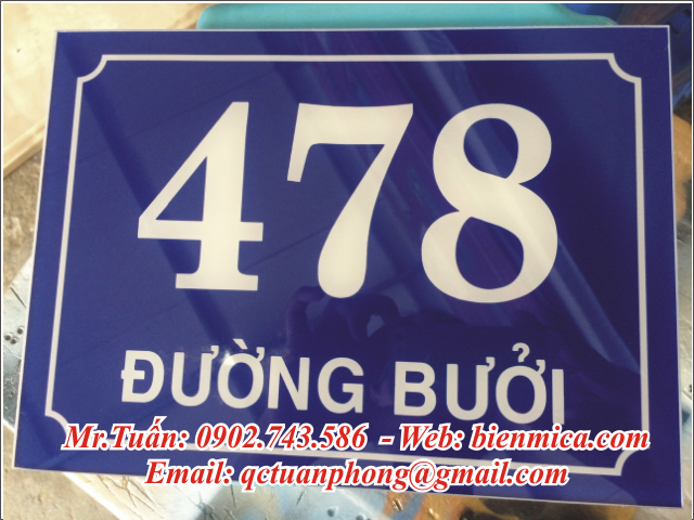 Biển số nhà - bảng số nhà mica xanh số trắng